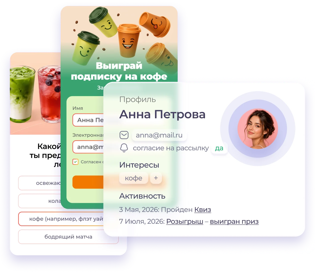 Профиль участника, дополненный ответами и событиями кампании